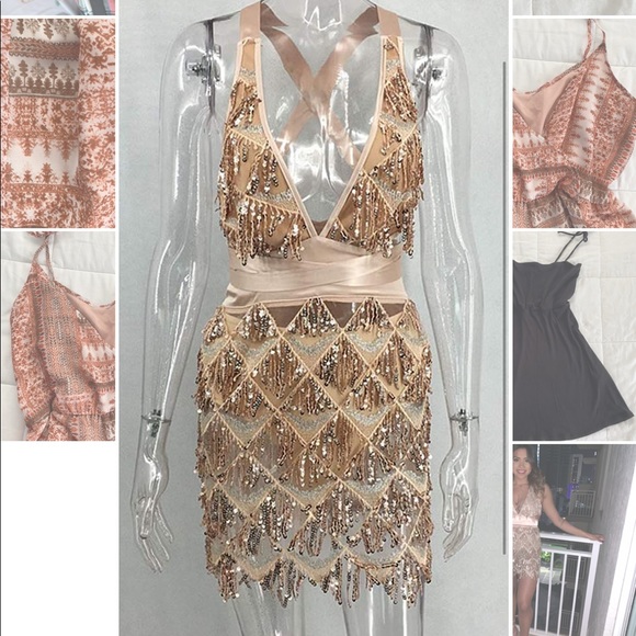 Gold Sequined Cocktail Dress - Picture 2 of 4